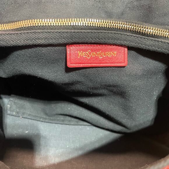 YSL Yves Saint Laurent tote or Shoulder Bag Red Leather Trim with COA - Picture 6 of 7